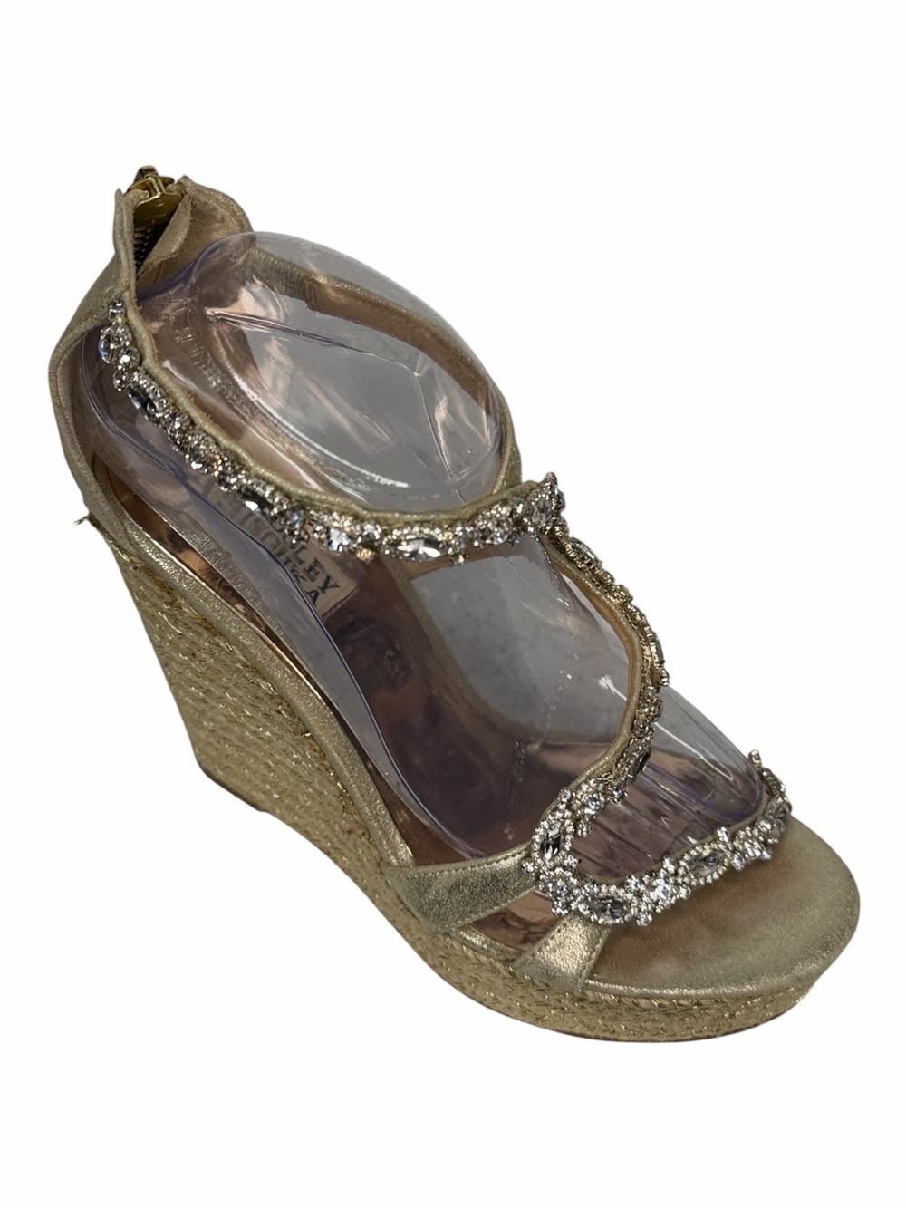 Badgley Mischka Gold Jeweled Wedge Sandals